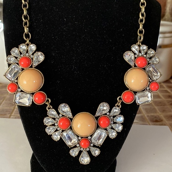 J. Crew peach and crystal vintage art deco statement collar necklace - Picture 1 of 4